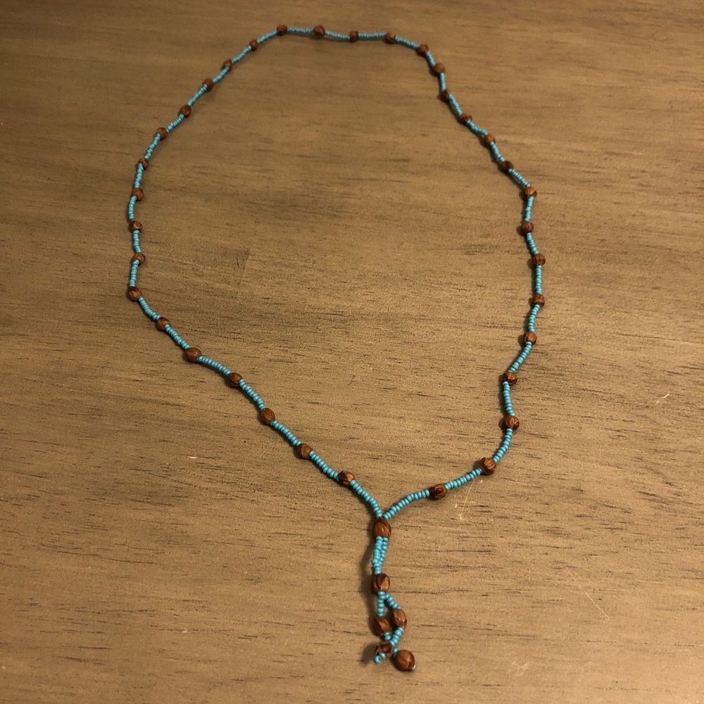 Vintage Turquoise Blue Color and Brown Beaded Necklace